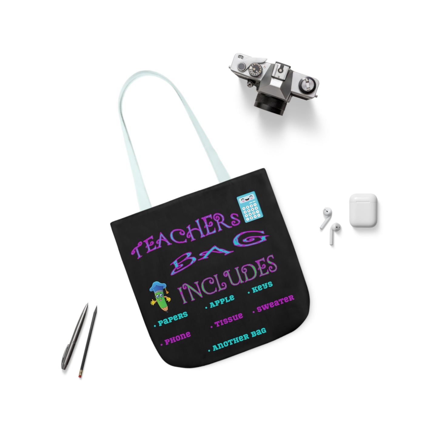 Teachers Canvas Tote Bag, 5-Color Straps