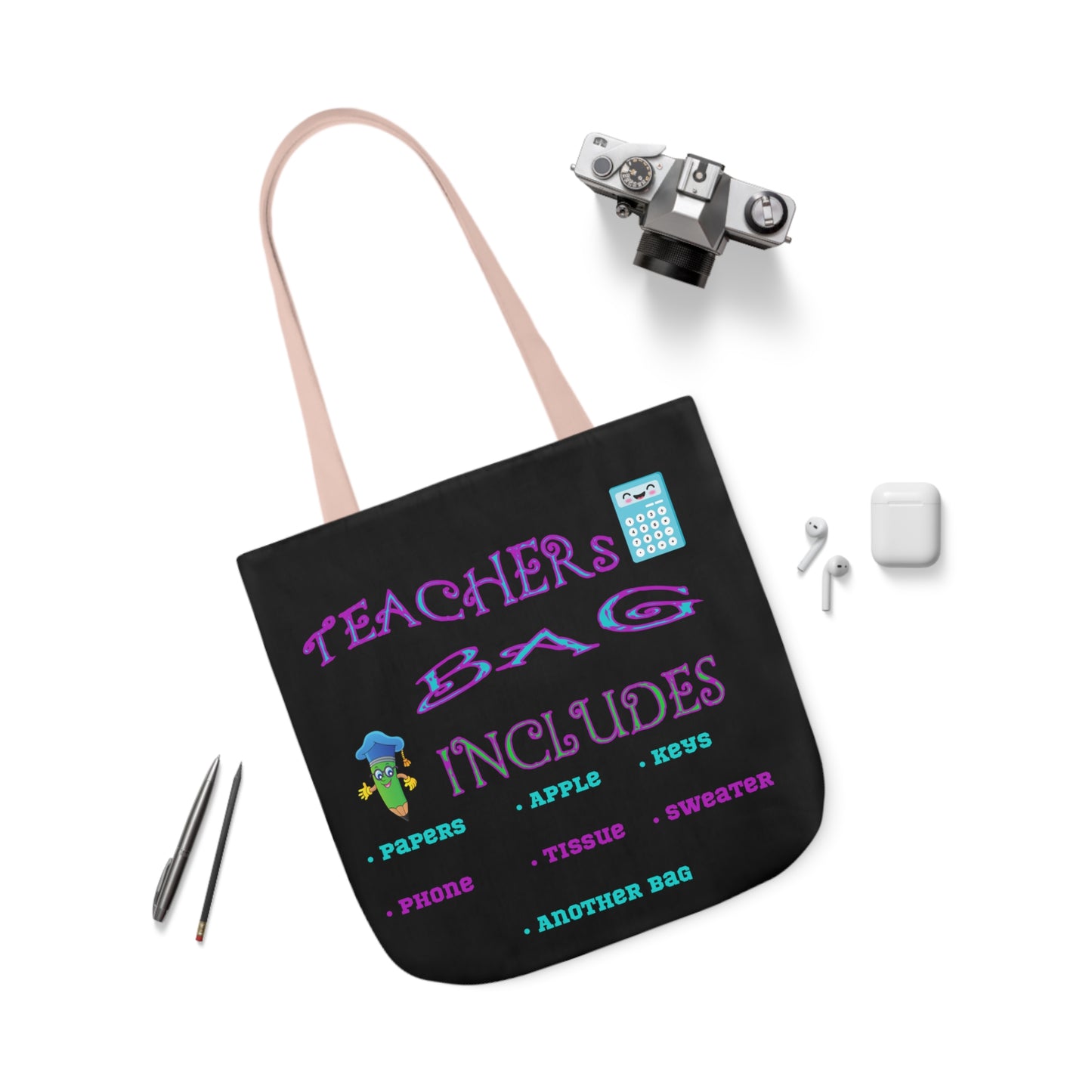 Teachers Canvas Tote Bag, 5-Color Straps