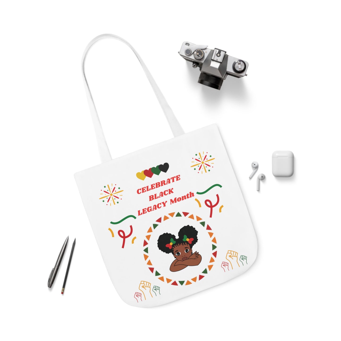 White Graphic Canvas Tote Bag
