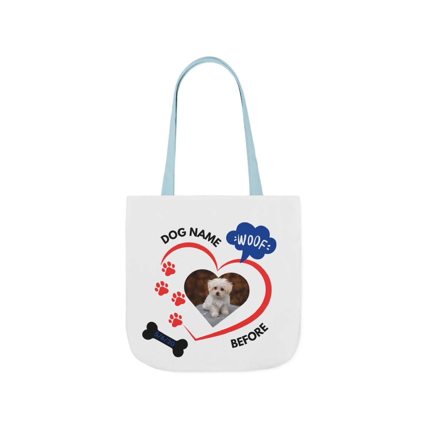 Personalized Dog Before and Now Photos White Canvas Tote Bag