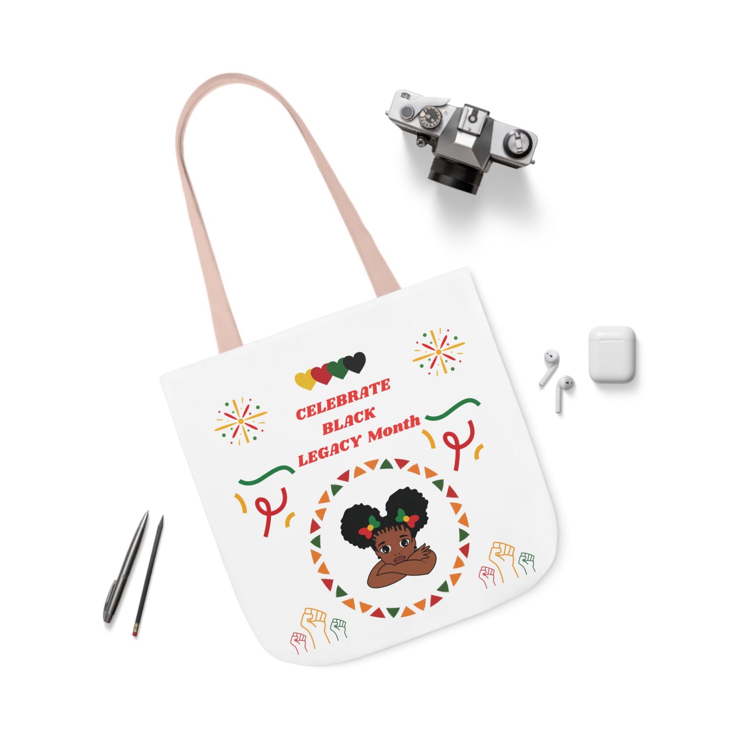 White Graphic Canvas Tote Bag