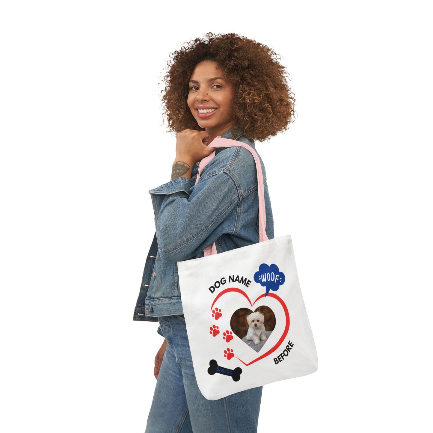 Personalized Dog Before and Now Photos White Canvas Tote Bag