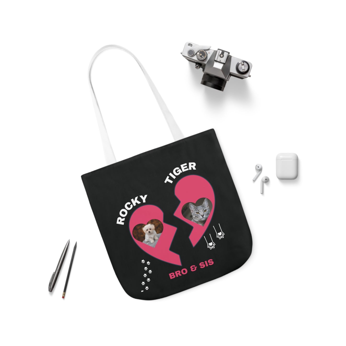 Canvas Tote Bag, Personalized Cat and Dog Design