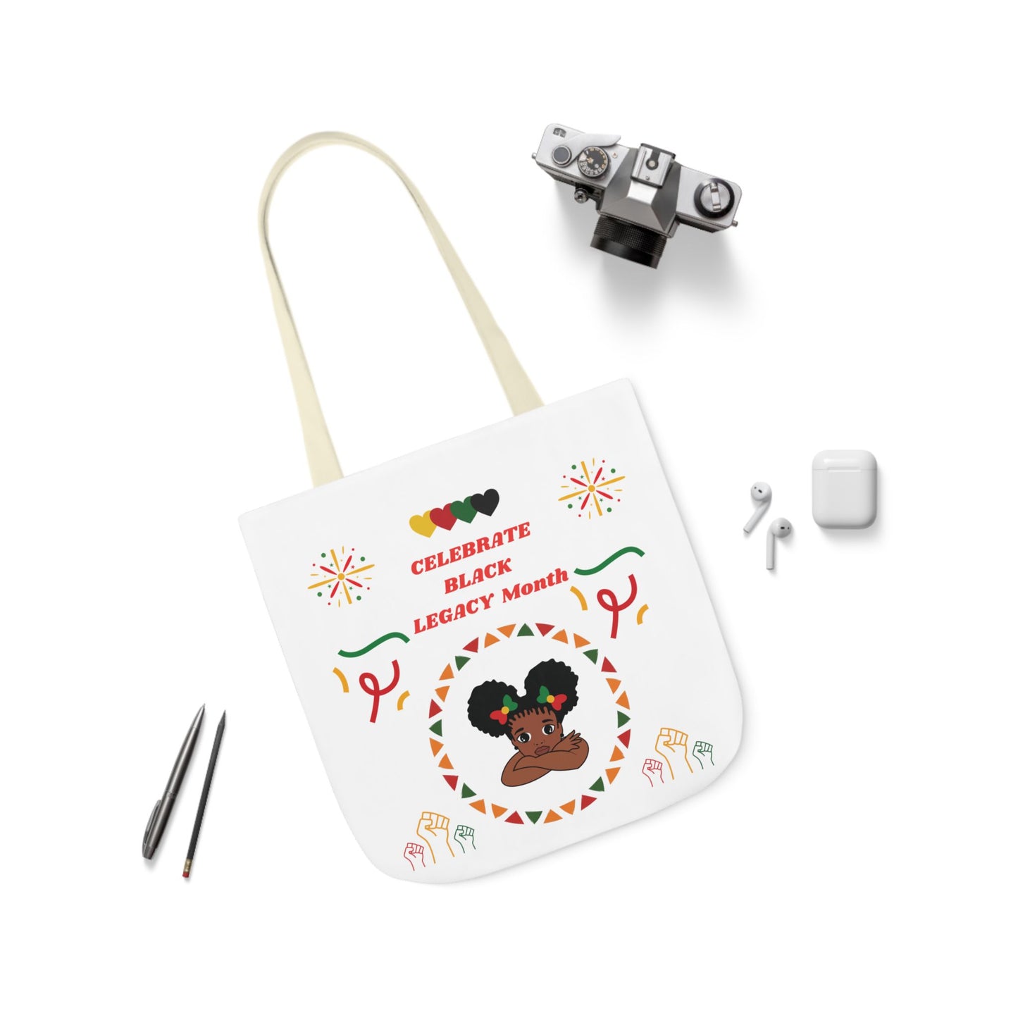 White Graphic Canvas Tote Bag