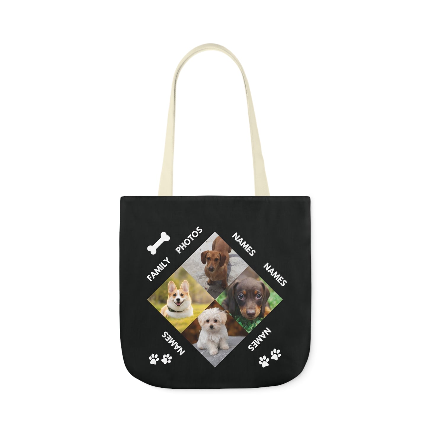 Black Personalized Dog Family Canvas Tote Bag