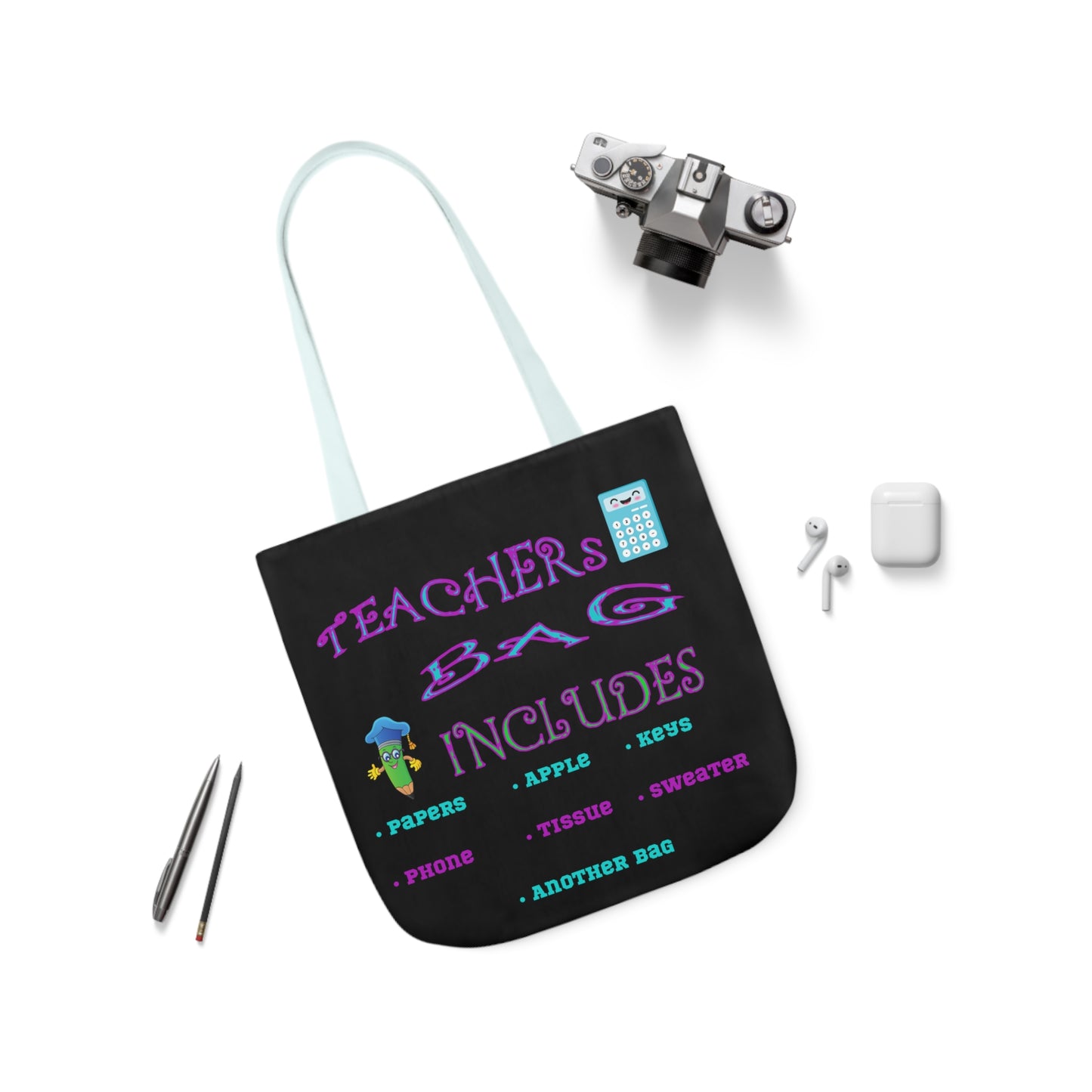 Teachers Canvas Tote Bag, 5-Color Straps