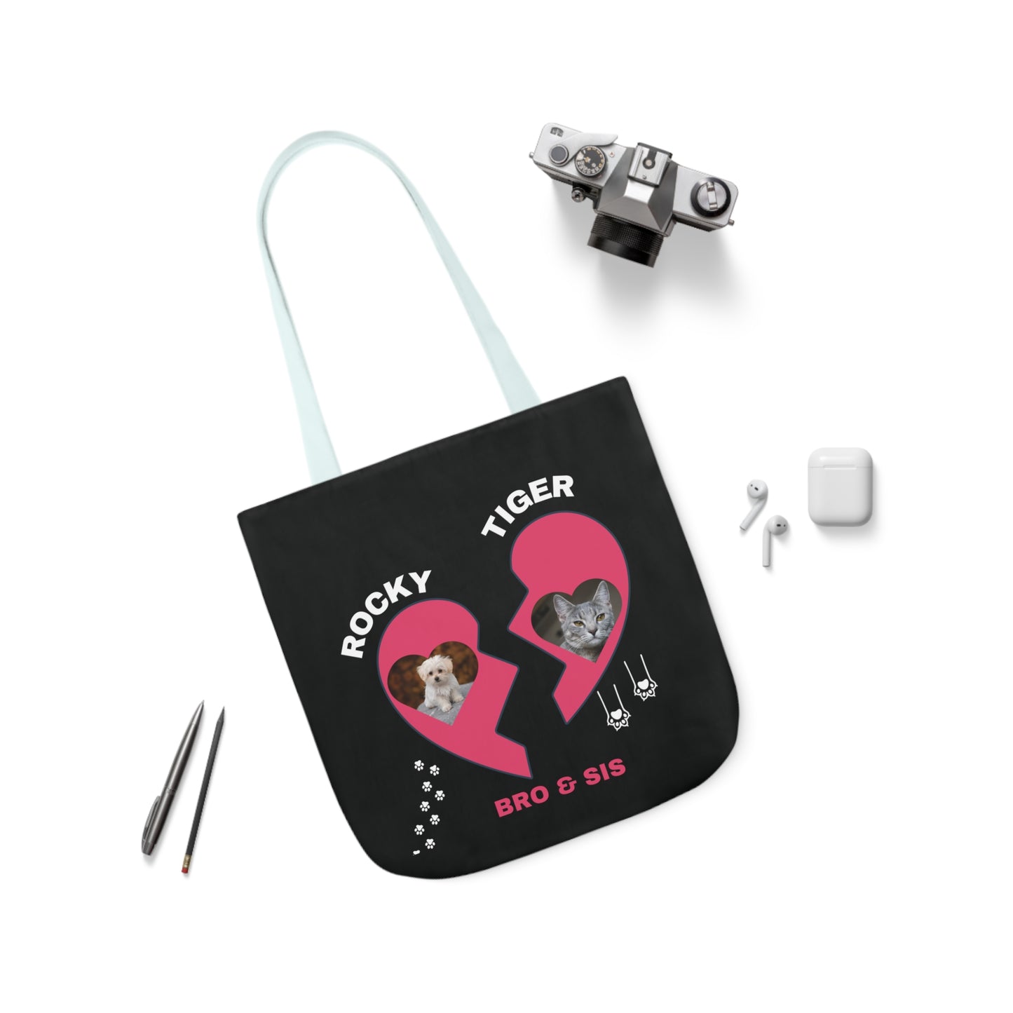 Canvas Tote Bag, Personalized Cat and Dog Design