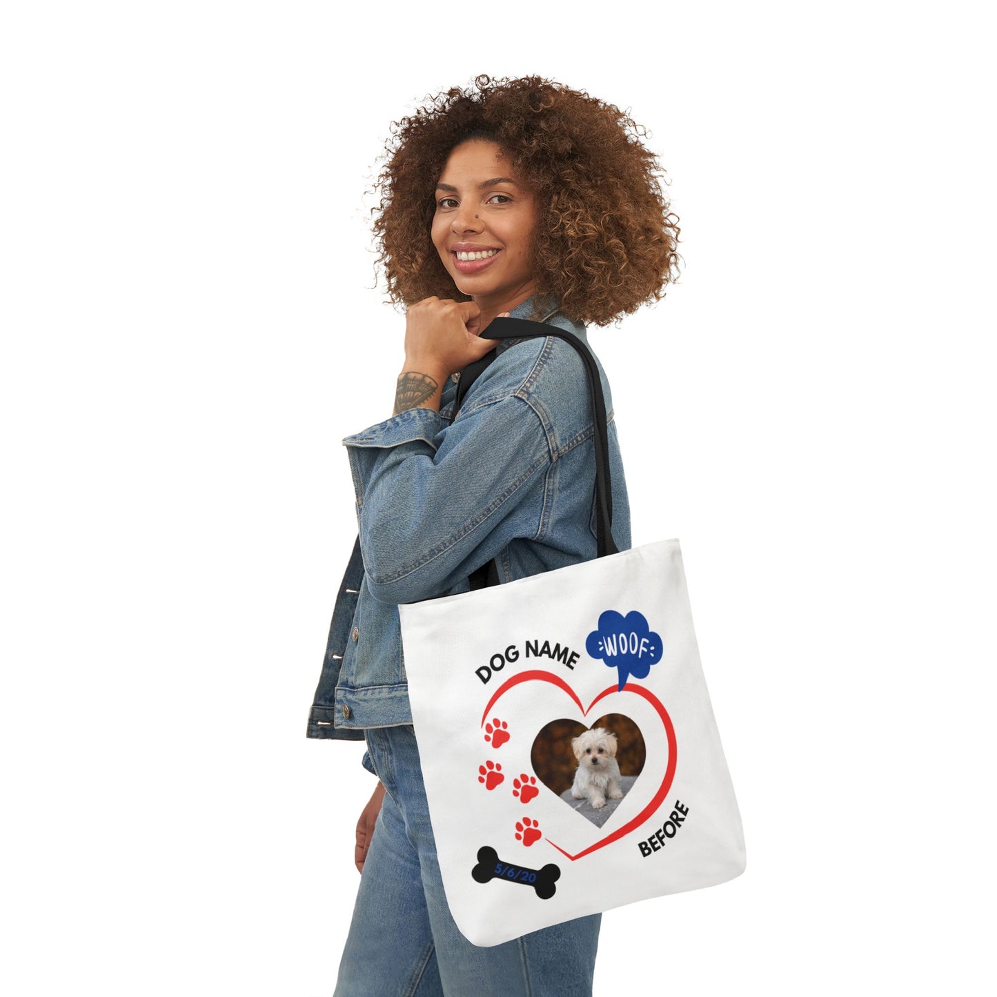 Personalized Dog Before and Now Photos White Canvas Tote Bag