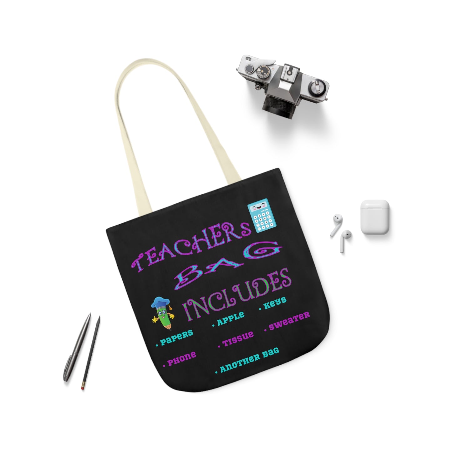 Teachers Canvas Tote Bag, 5-Color Straps