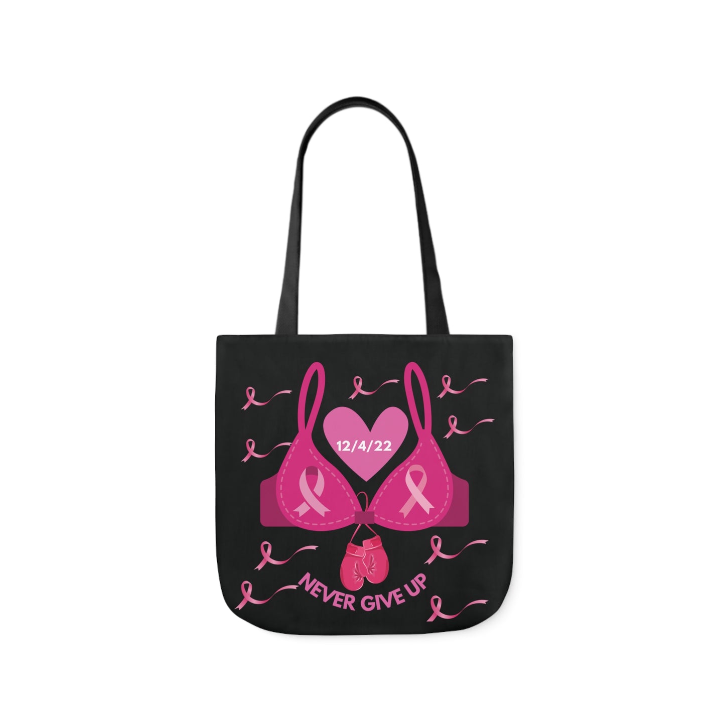 Black Canvas Tote Bag, Breast Cancer Awareness
