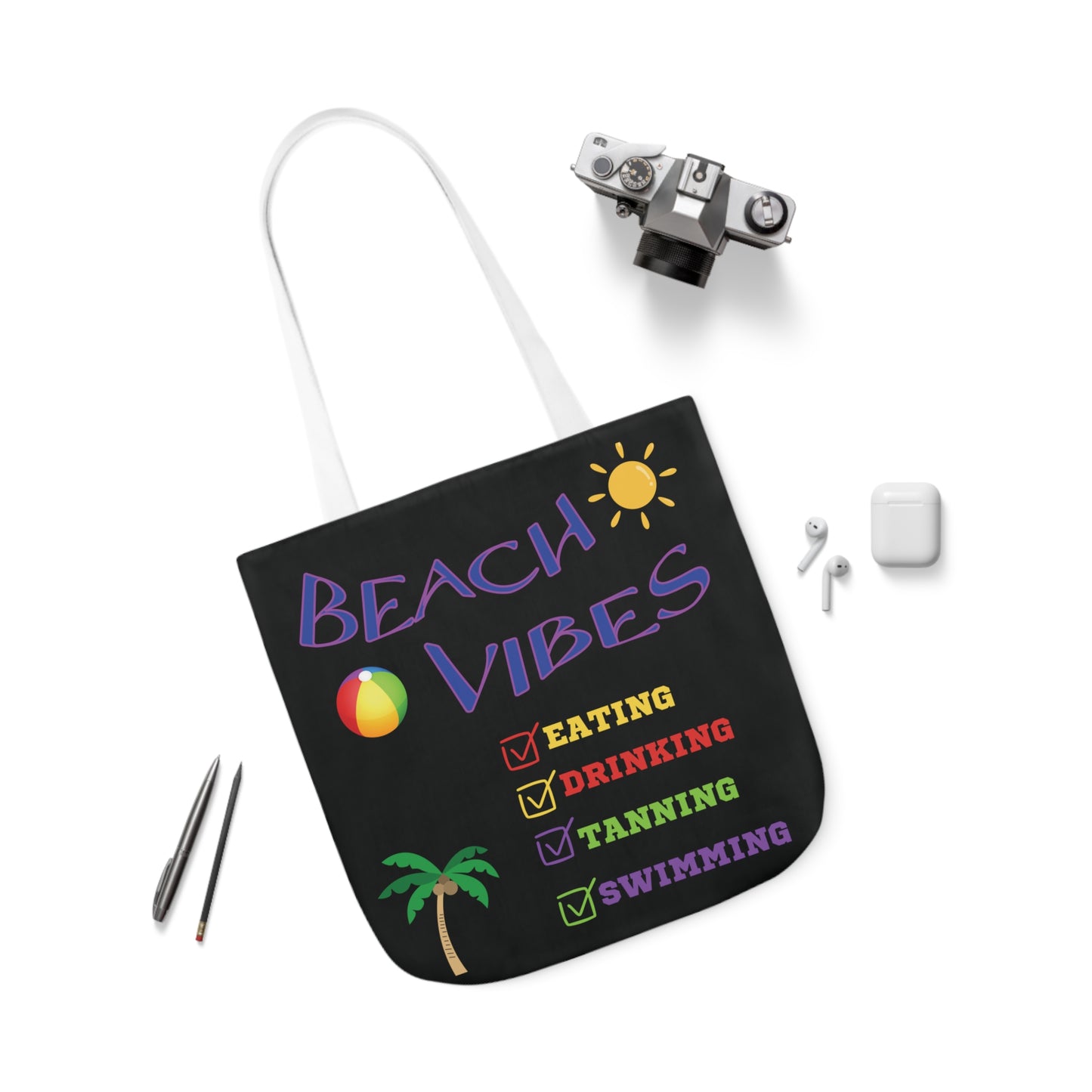 Vacation Canvas Tote Bag, 5-Color Straps