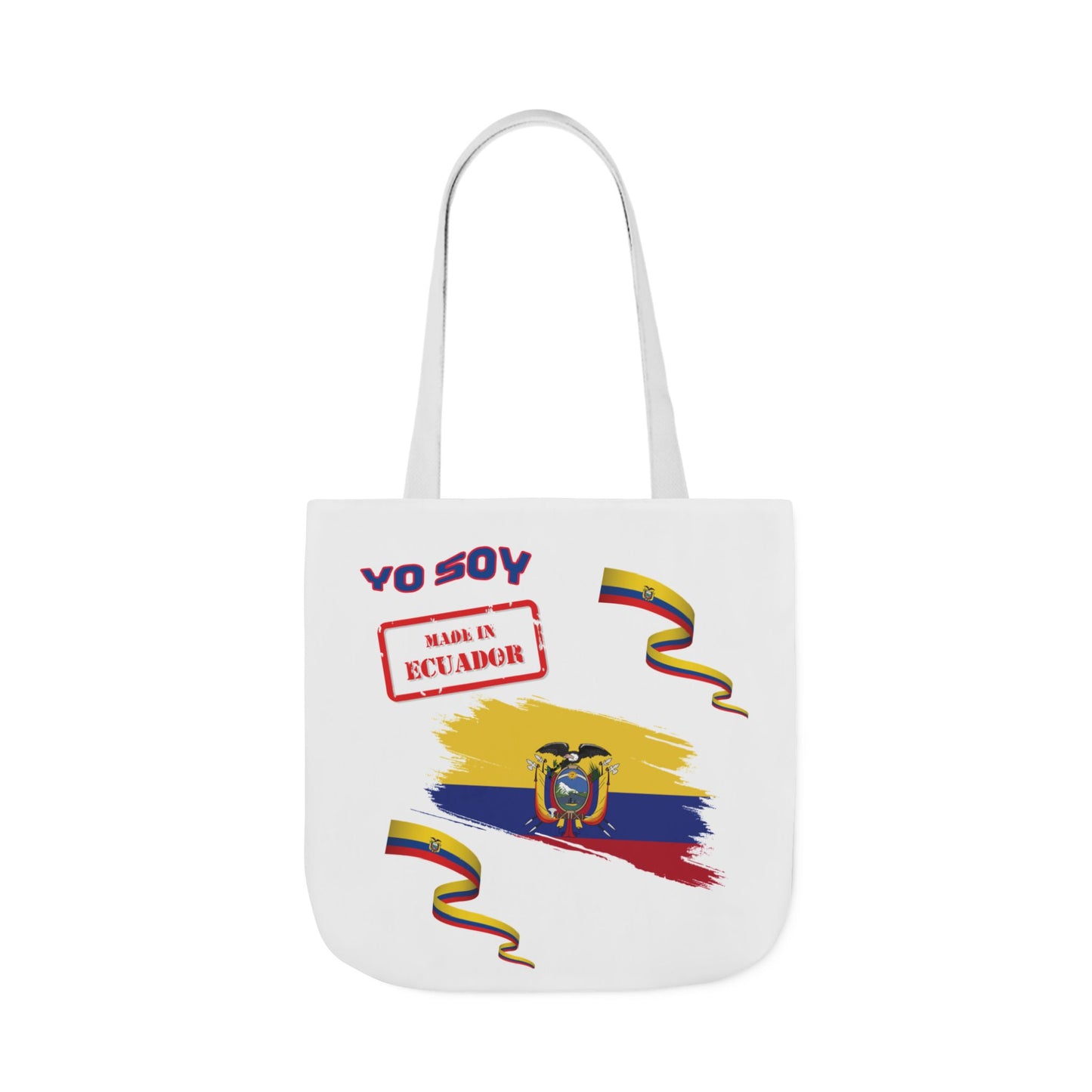 Ecuadorian Pride White Canvas Tote Bag with 5-Color Straps – Te Amo & Yo Soy Designs( Personalized Date of Birth & initials)