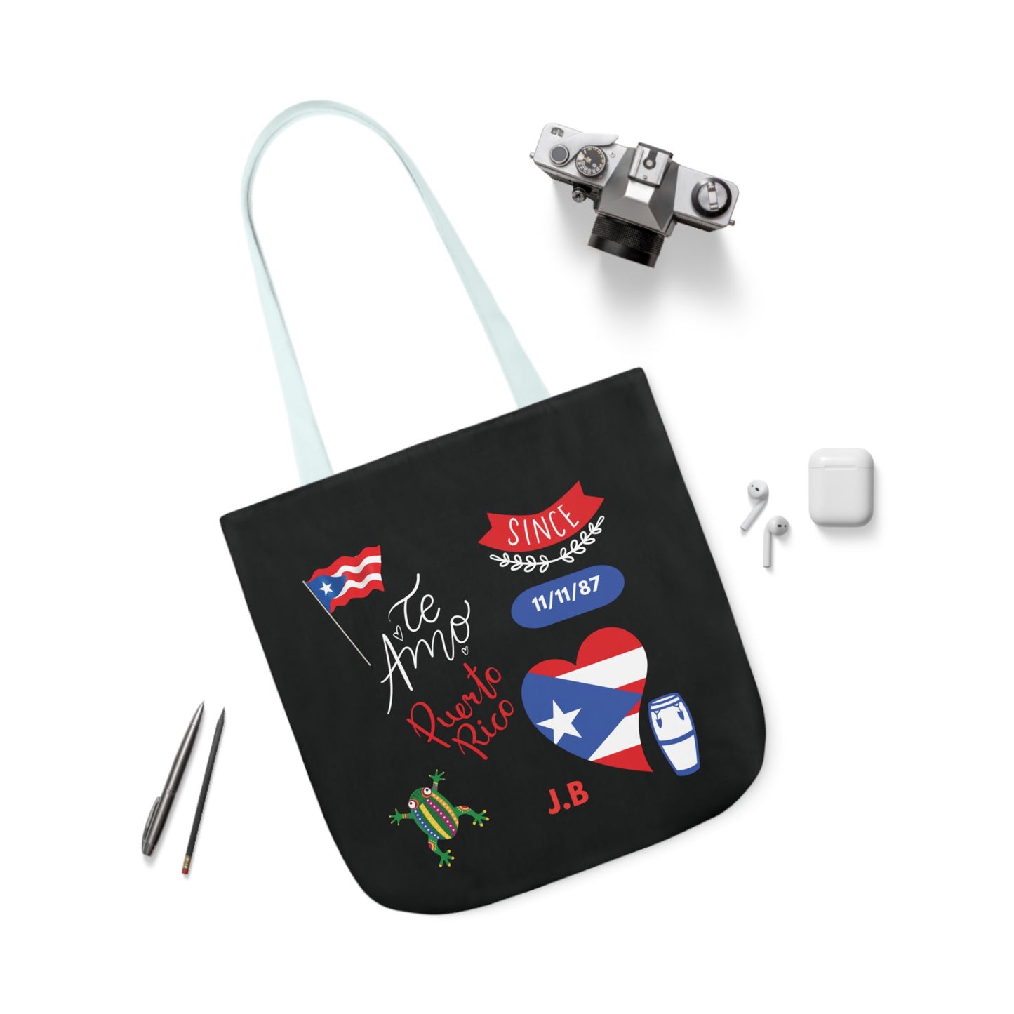 Personalized Puerto Rico Black Canvas Tote Bag