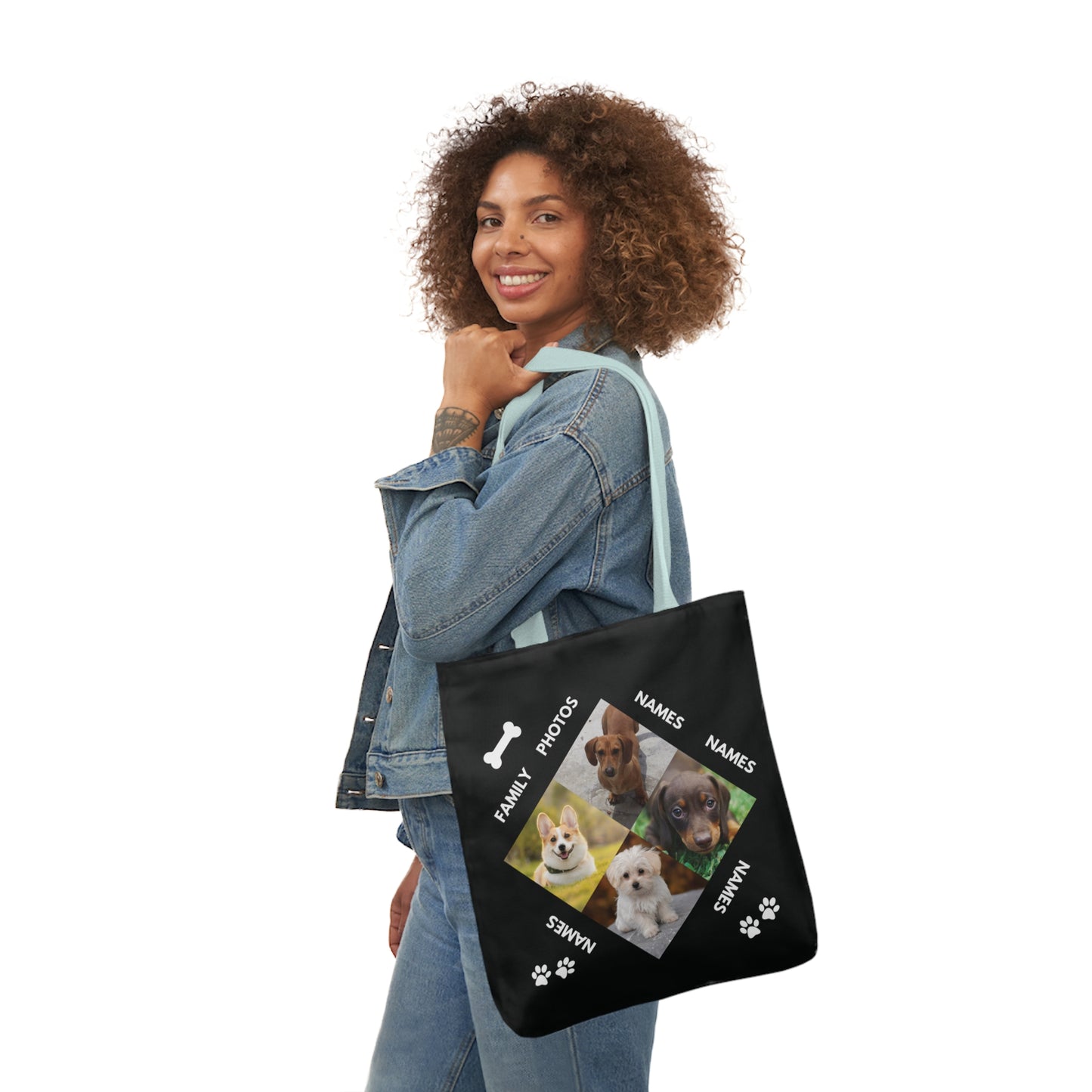 Black Personalized Dog Family Canvas Tote Bag