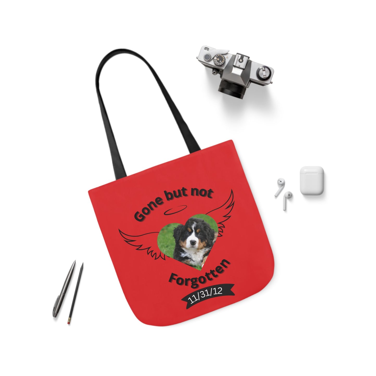 Red and Black Personalized Dog Memorial Canvas Tote Bag