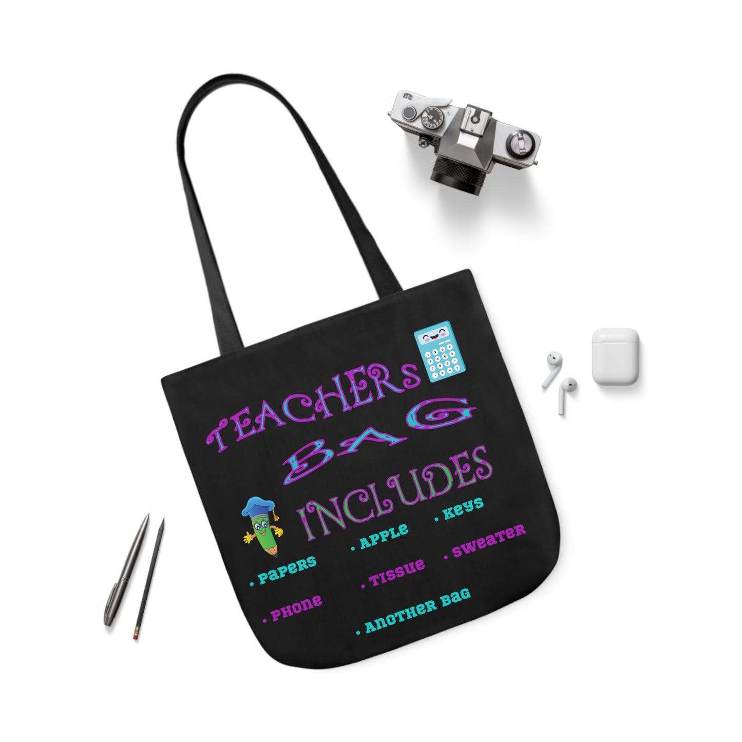 Teachers Canvas Tote Bag, 5-Color Straps