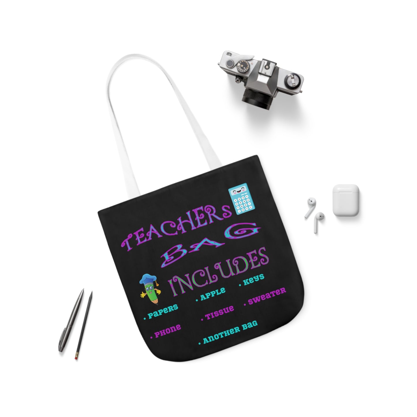 Teachers Canvas Tote Bag, 5-Color Straps