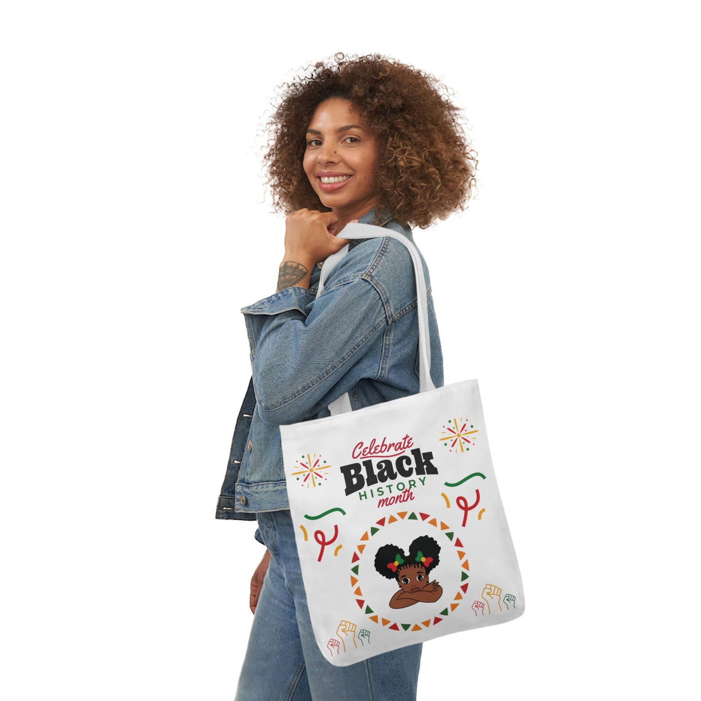 White Black History Canvas Tote Bag, 5-Color Straps
