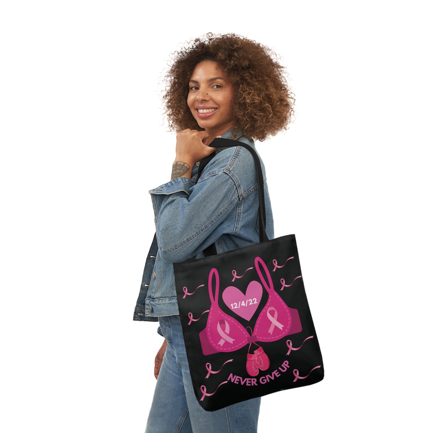 Black Canvas Tote Bag, Breast Cancer Awareness