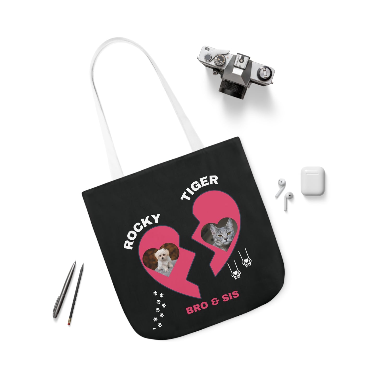 Canvas Tote Bag, Personalized Cat and Dog Design