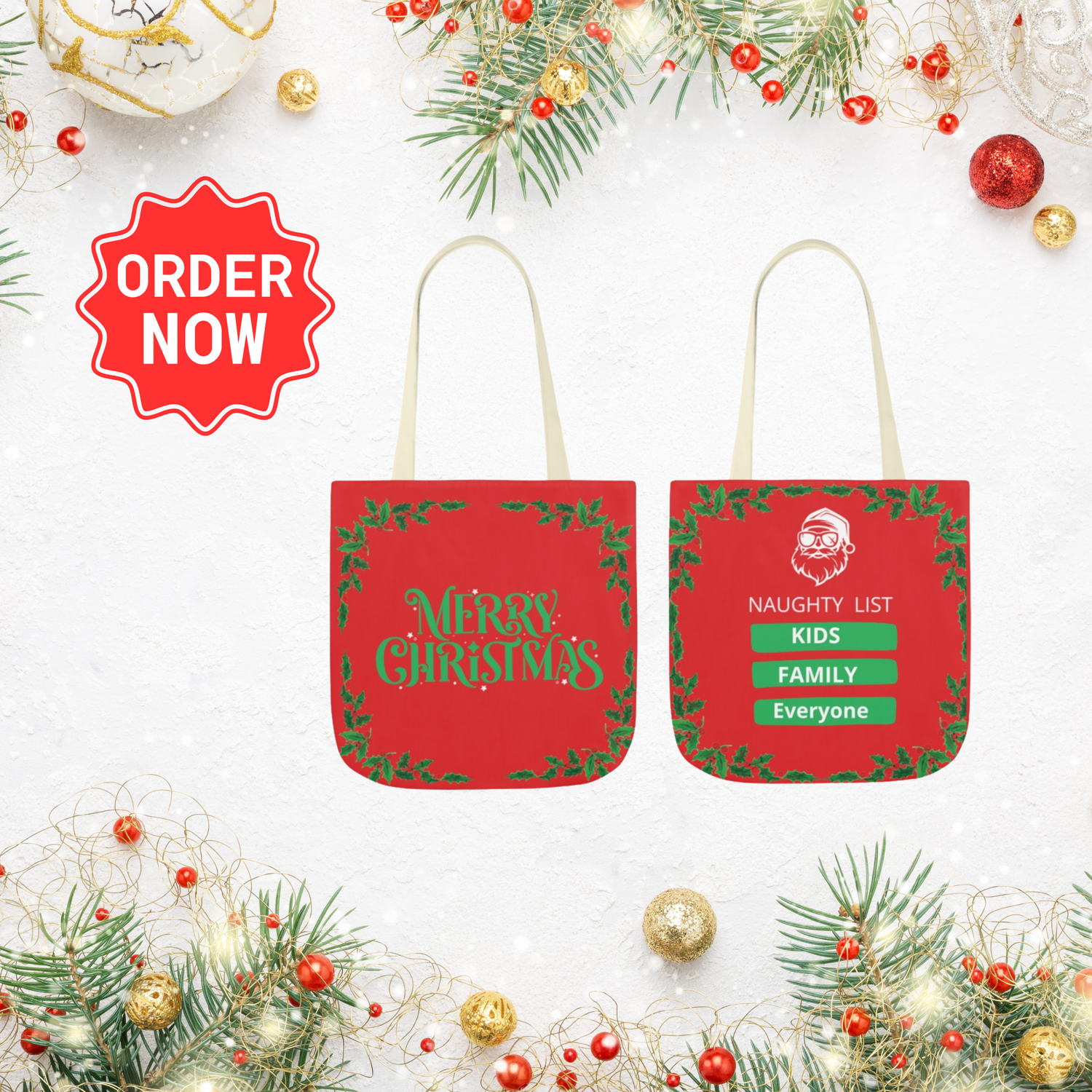 Red and Green Christmas Canvas Tote bag.