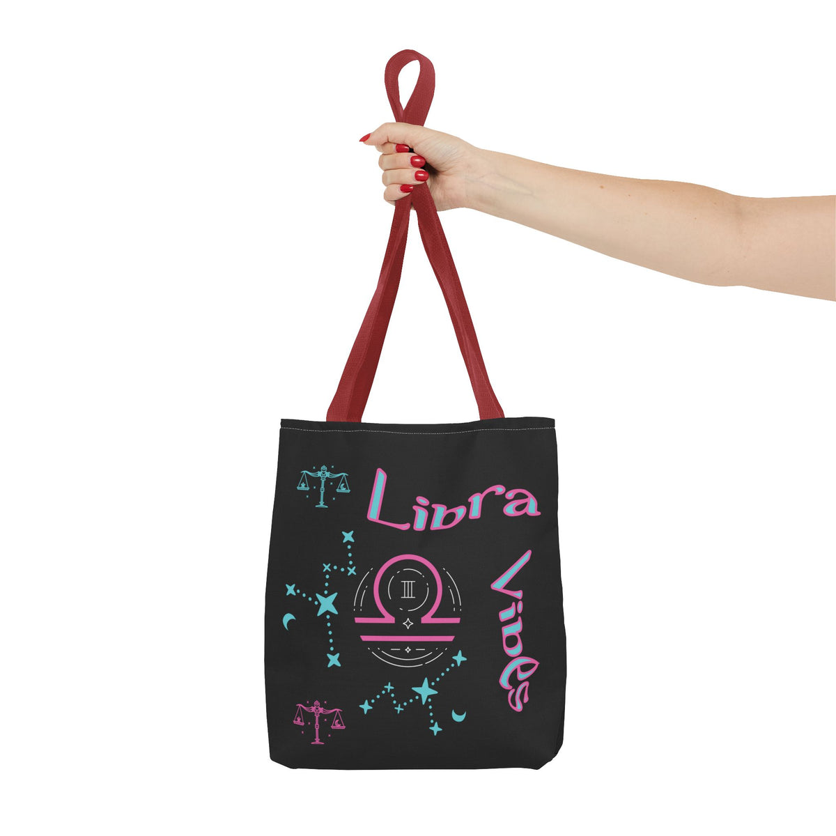 Personalized Initial & D.O.B Libra Zodiac Black Tote Bag with Traits & Birth Year (1997)