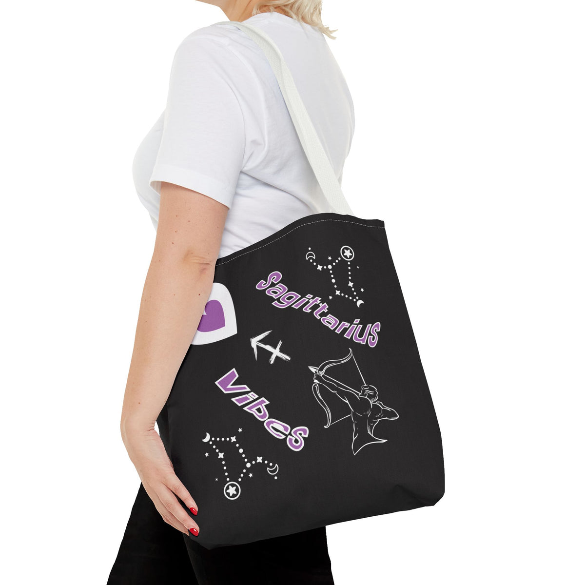 Personalized Initial & D.O.B Sagittarius Zodiac BlackCanvas Tote Bag