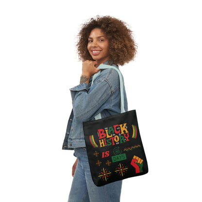 Black, Black History Graphic Design Canvas Tote Bag, 5-Color Straps
