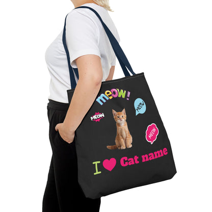 Personalized Cat Lover Canvas Tote Bag — "I  Cat name" Customizable Cat Photo Tote