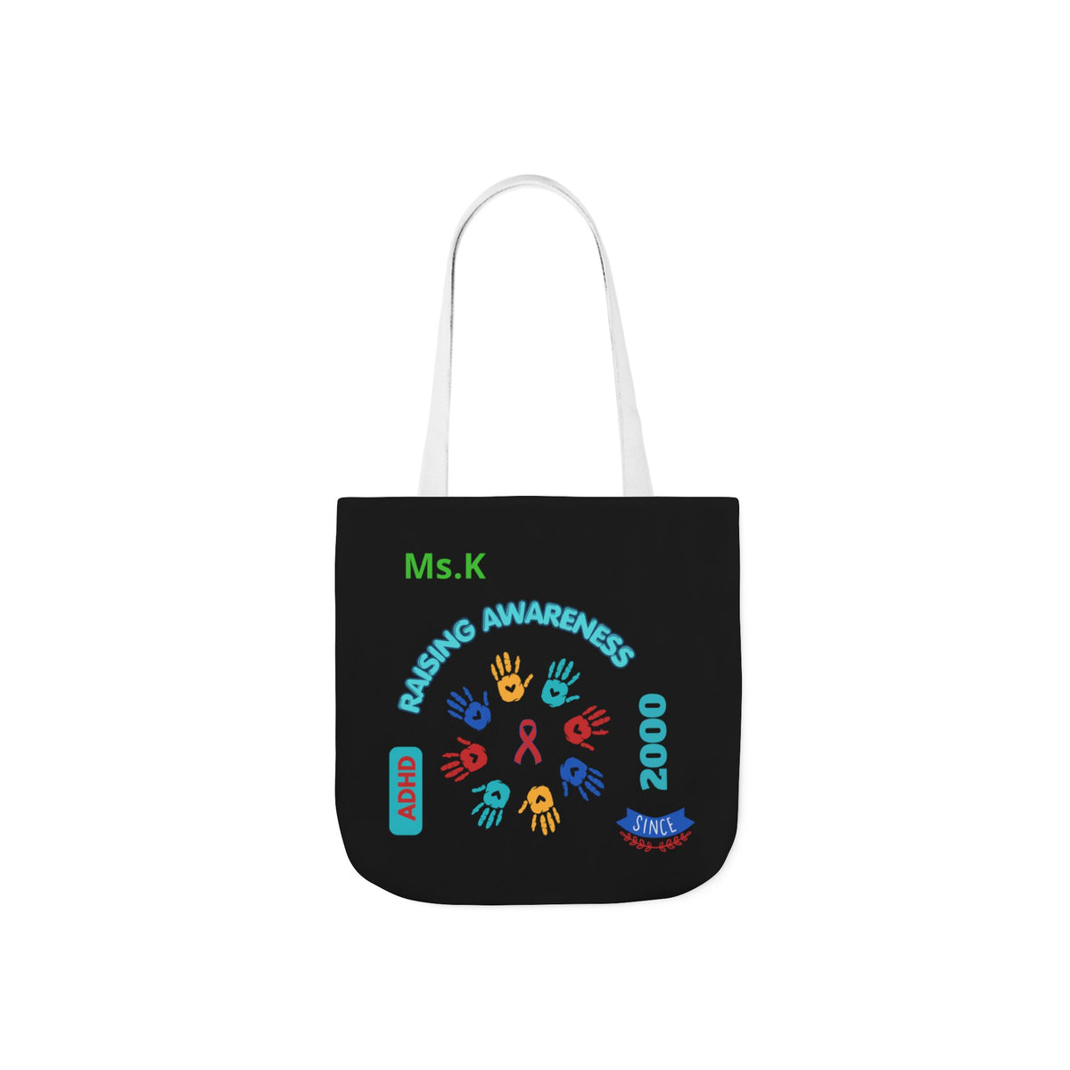 Autism Awareness Canvas Tote — Rainbow Handprints & Ribbon Design