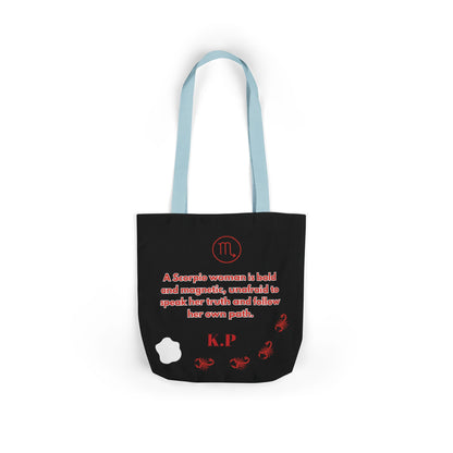 Personalized D.O.B Scorpio 1987 Tote Bag with initials in back — Zodiac Canvas Tote with Neon Scorpion Design