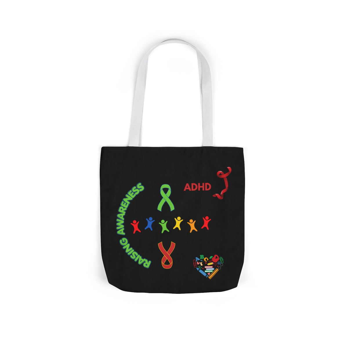 Autism Awareness Canvas Tote — Rainbow Handprints & Ribbon Design
