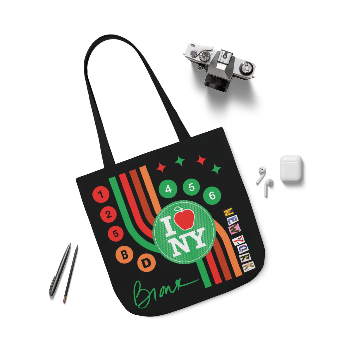 Personalized initial NY Retro Subway Canvas Tote — Colorful Graphic Market Bag