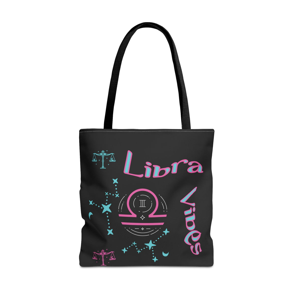Personalized Initial & D.O.B Libra Zodiac Black Tote Bag with Traits & Birth Year (1997)