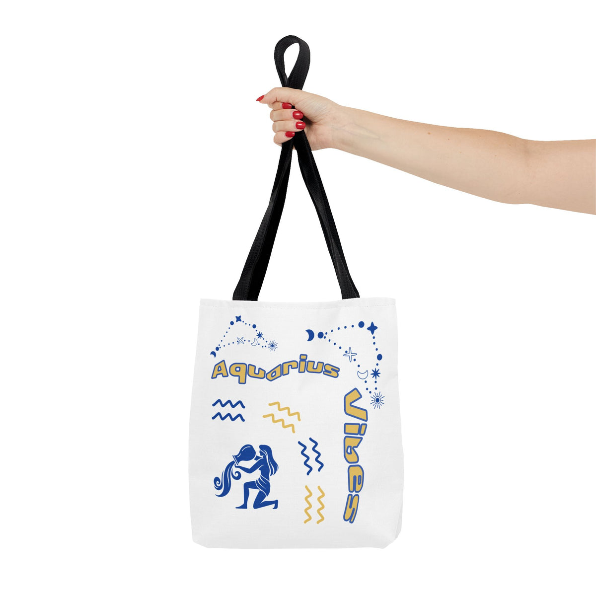 Aquarius Zodiac White Canvas Tote Bag — Personalized Birth Year & Initials