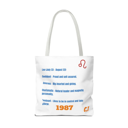 Personalized Year & Initial, Leo Vibes Zodiac White Tote Bag