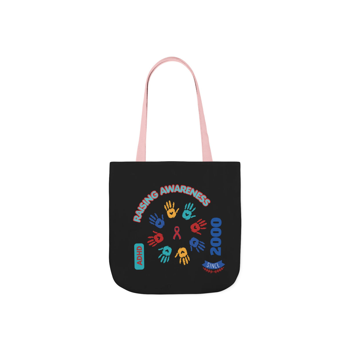 ADHD Awareness Rainbow Ribbon Canvas Tote with Personalized awareness year.