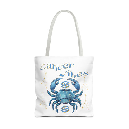 Personalized Initials & D.O.B Cancer Zodiac White Canvas Tote Bag – June 21–July 22 Astrology Gift