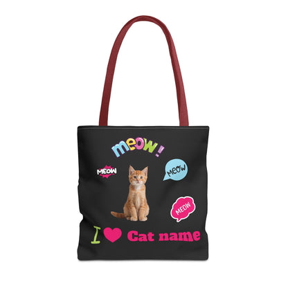 Personalized Cat Lover Canvas Tote Bag — "I  Cat name" Customizable Cat Photo Tote