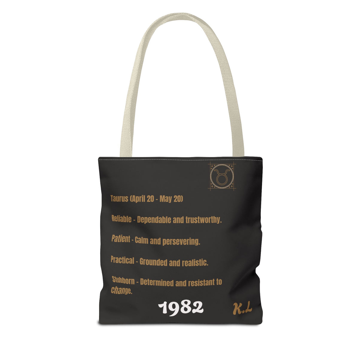 Personalized Taurus Vibes' Zodiac Canvas Tote Bag with Birth Year & Initials
