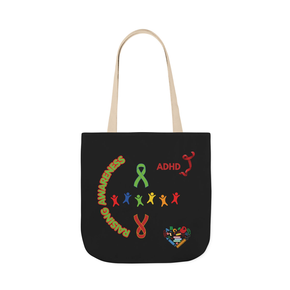ADHD Awareness Rainbow Ribbon Canvas Tote with Personalized awareness year.
