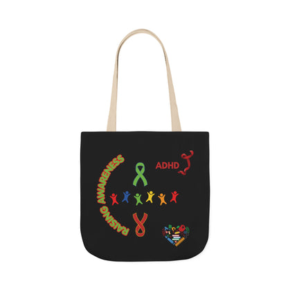 ADHD Awareness Rainbow Ribbon Canvas Tote with Personalized awareness year.