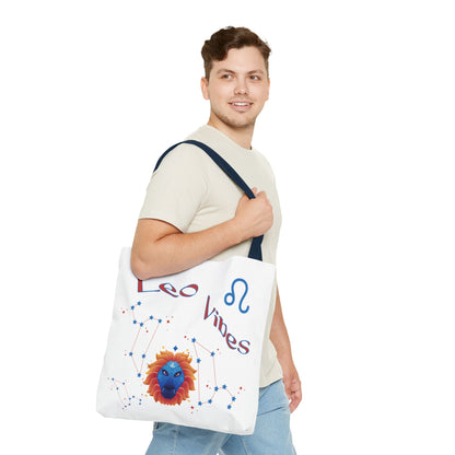 Personalized Year & Initial, Leo Vibes Zodiac White Tote Bag