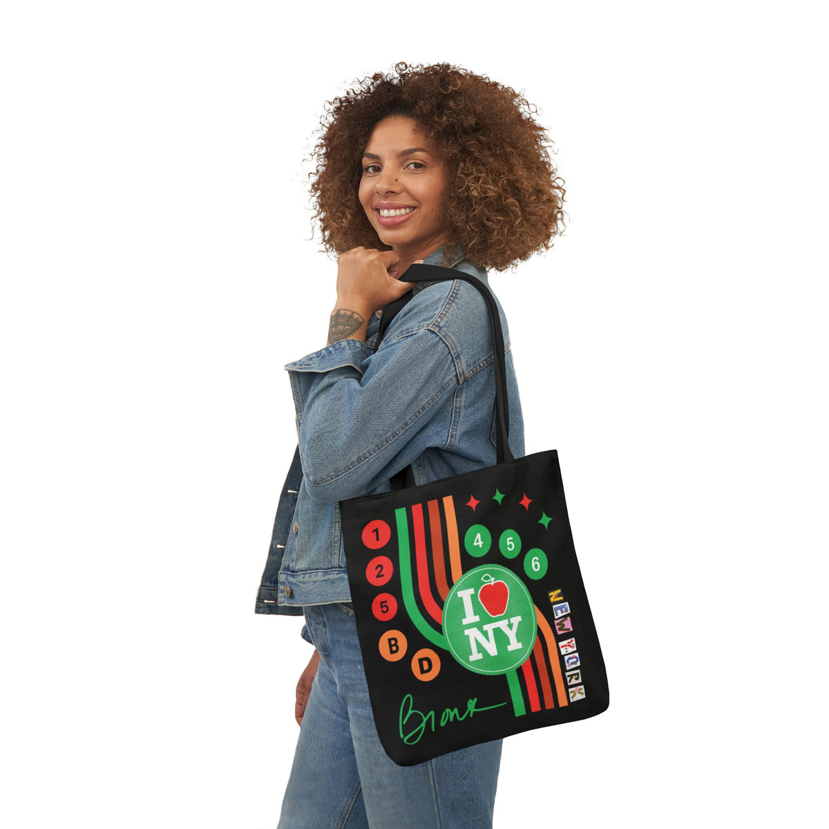Personalized initial NY Retro Subway Canvas Tote — Colorful Graphic Market Bag
