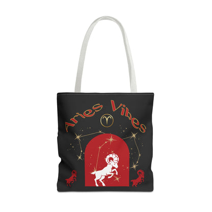 Personalized Initial & Birthdate Aries Vibes Black  Tote Bag — Zodiac Aries Horoscope Astrological Design (Born 1987)