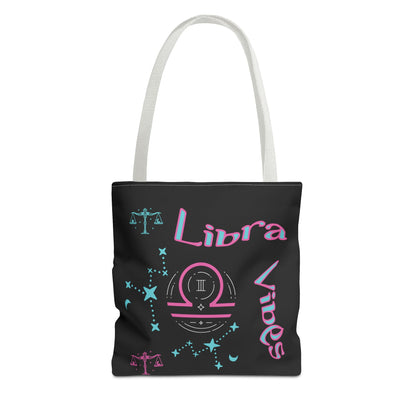 Personalized Initial & D.O.B Libra Zodiac Black Tote Bag with Traits & Birth Year (1997)