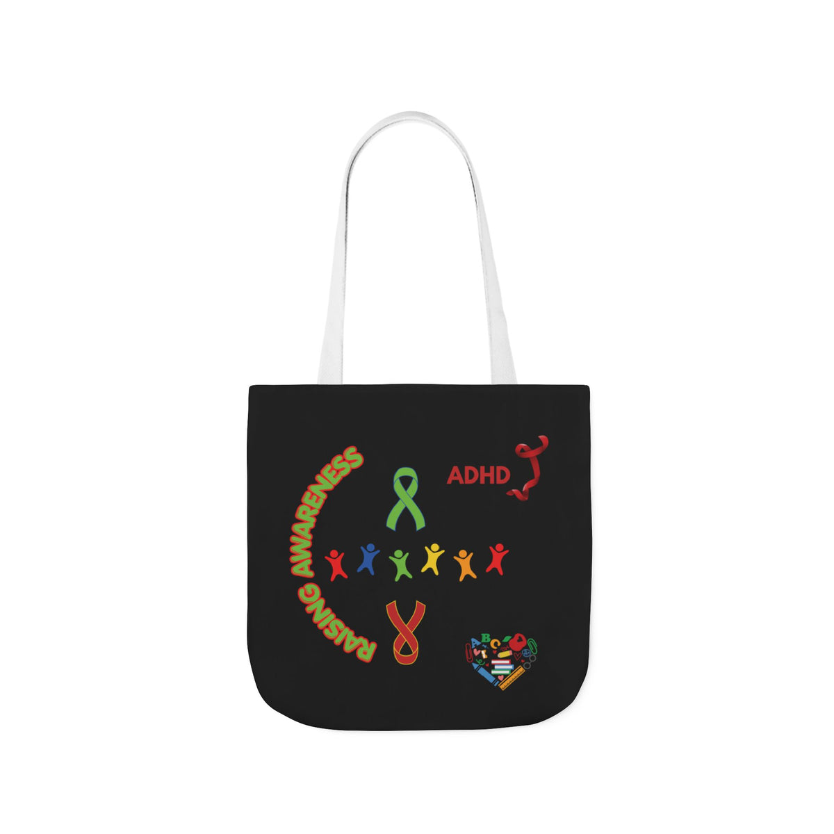 ADHD Awareness Rainbow Ribbon Canvas Tote with Personalized awareness year.