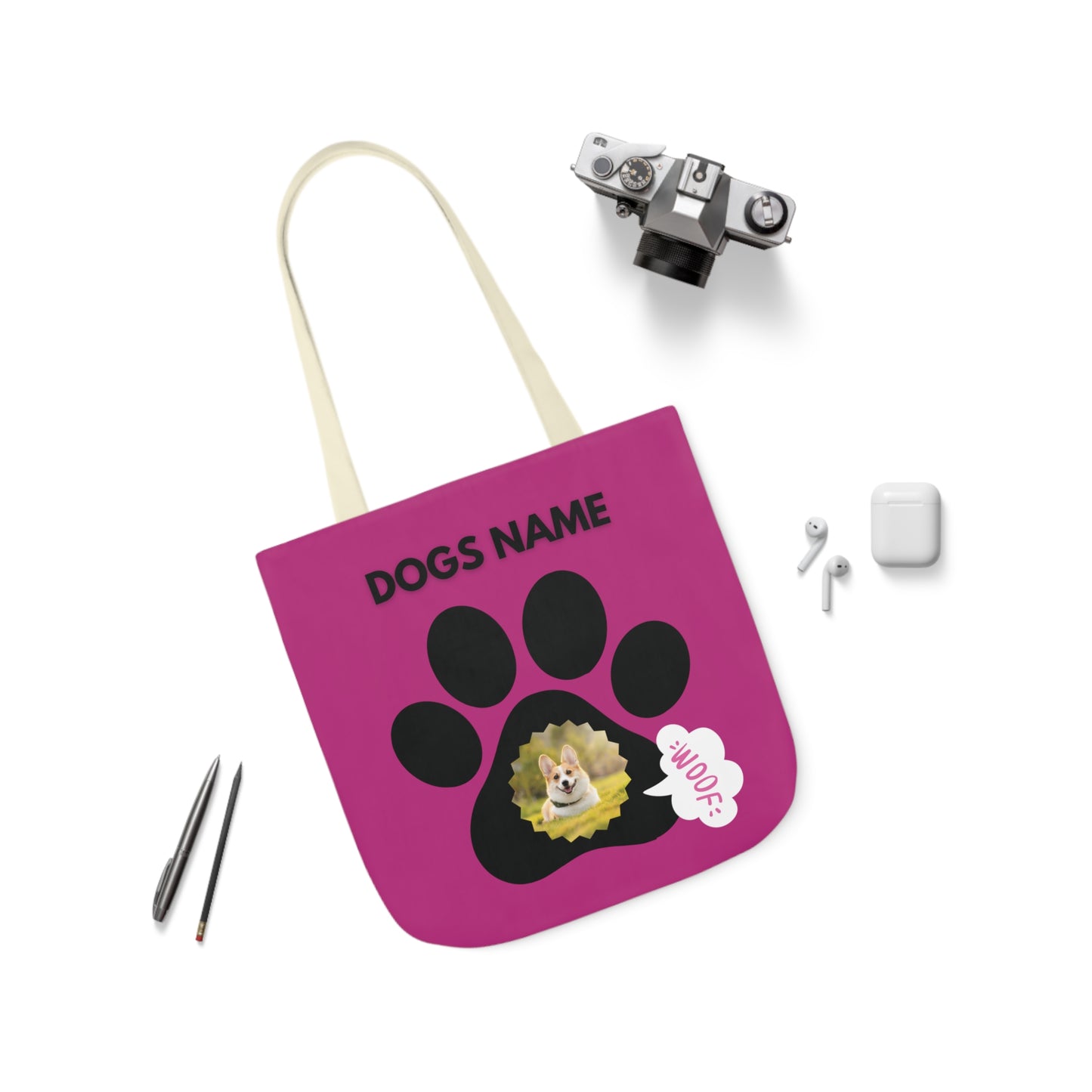 Pink Personalized Dog Canvas Tote Bag