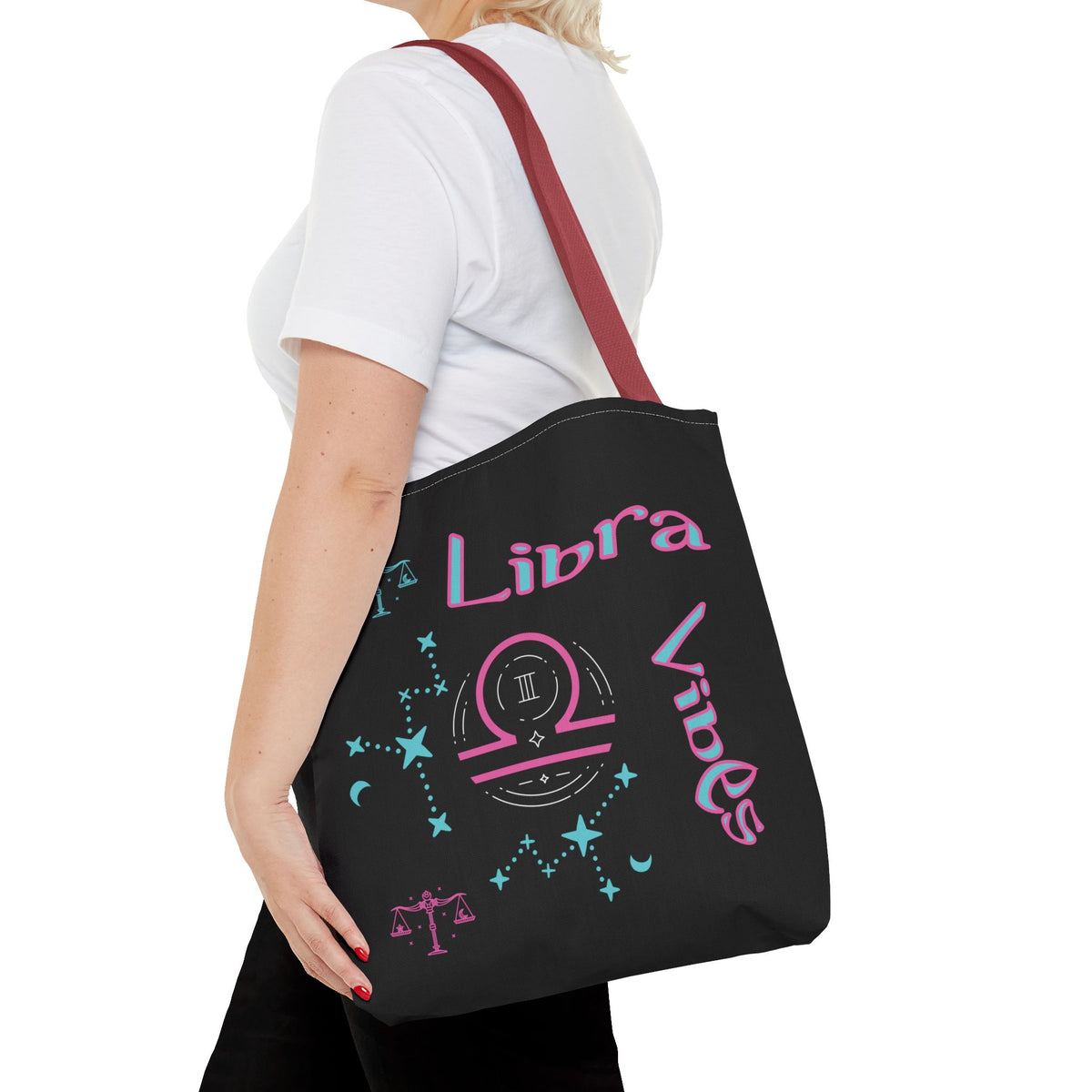 Personalized Initial & D.O.B Libra Zodiac Black Tote Bag with Traits & Birth Year (1997)