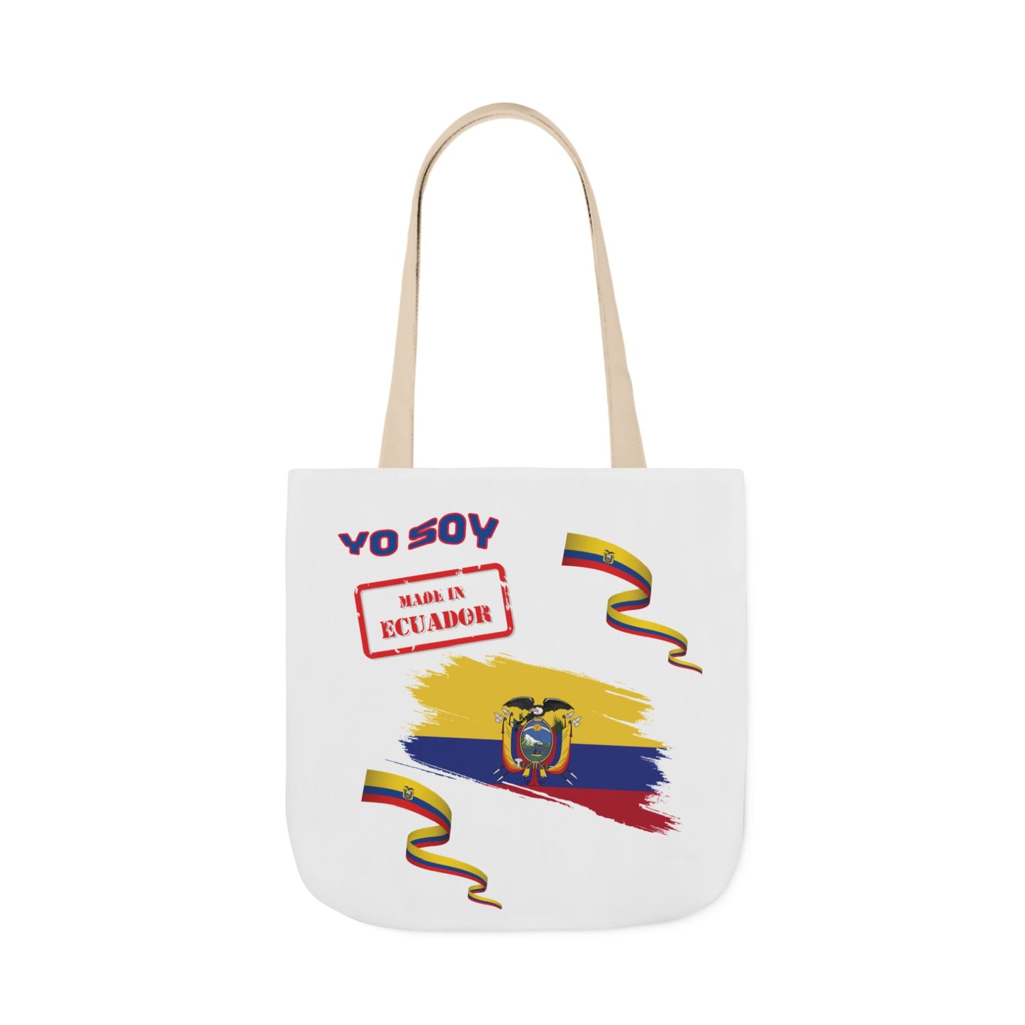 Ecuadorian Pride White Canvas Tote Bag with 5-Color Straps – Te Amo & Yo Soy Designs( Personalized Date of Birth & initials)